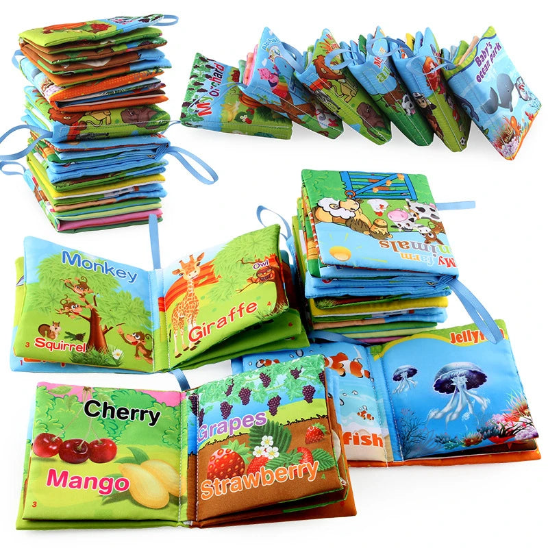Early Learning Fabric Toy for Infants: Fruit and Animal Cognitive Puzzle Book.