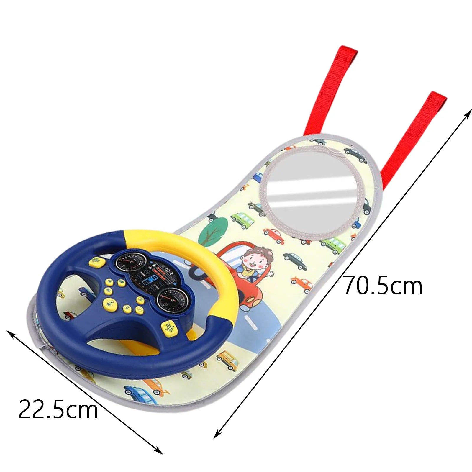 Baby Car Steering Wheel Toy Adjustable with Mirror 360 Degree Rotatable Gear Simulation Driving for Car Back Seat Boys Girls