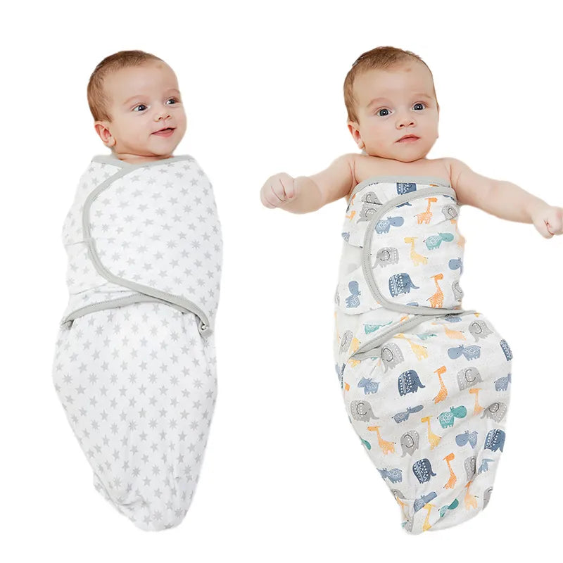 "2-Piece Cotton Newborn Sleep sack Set: Adjustable Infant Swaddle Blanket with Hat for 0-6 Months"