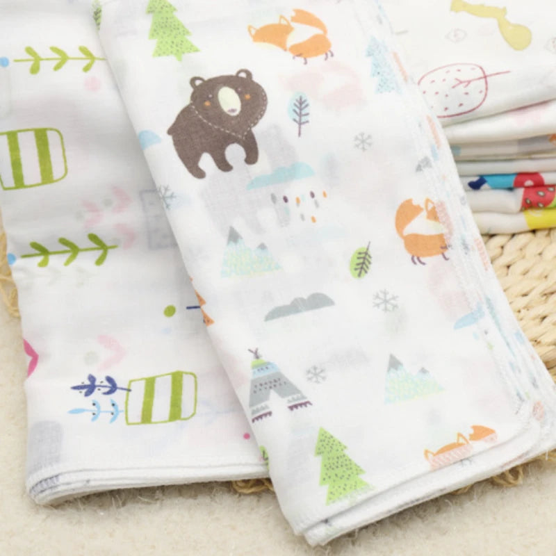 10PCS Baby Feeding Towel Teddy Bear Bunny Dot Chart Printed Children Small Handkerchief Gauze s Nursing  YYT308