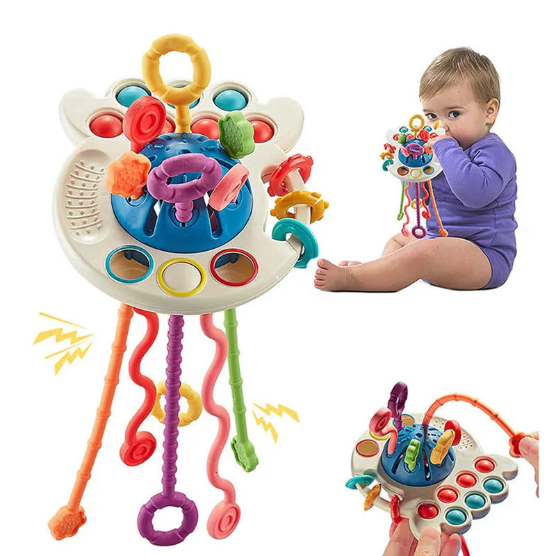 Montessori Sensory Toys Silicone Pull String Toys Baby Activity Motor Skills Development Educational Toy for Babies 1 2 3 Years